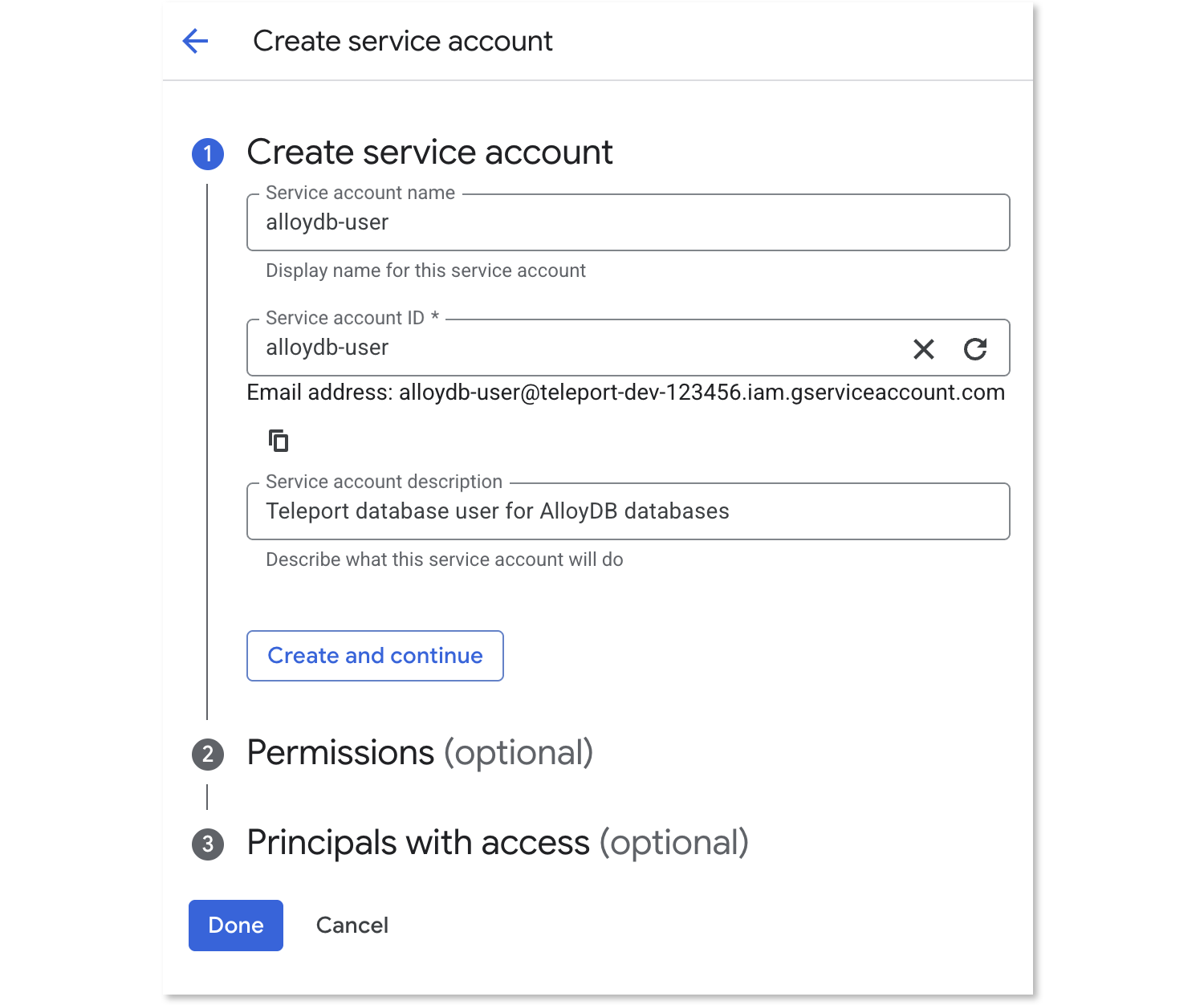Create User Service Account